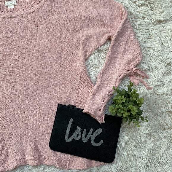 🎉HP🎉 Caslon Lace Up Sleeve Crewneck Sweater 💗 Light Pink - Picture 10 of 16